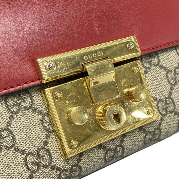 Auth GUCCI Padlock GG Small 409487 Dark Brown Red Multi PVC Leather Shoulder Bag - Picture 11 of 16